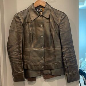 D&G metallic bronze leather skirt suit